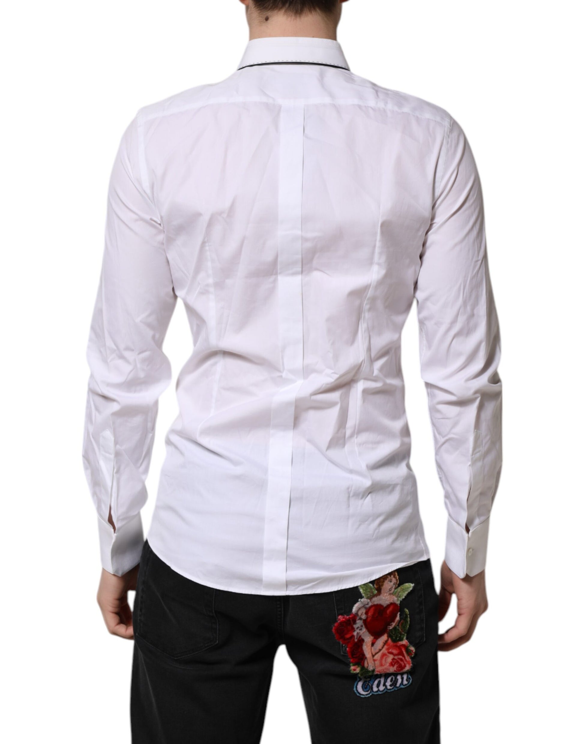 Dolce & Gabbana White Cotton GOLD Long Sleeves Formal Shirt Dolce & Gabbana