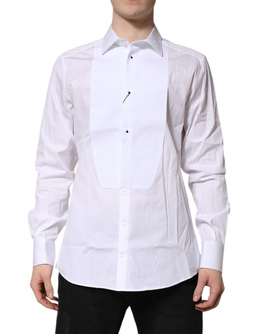 Dolce & Gabbana White Silk Bib Poplin GOLD Men Formal Shirt Dolce & Gabbana