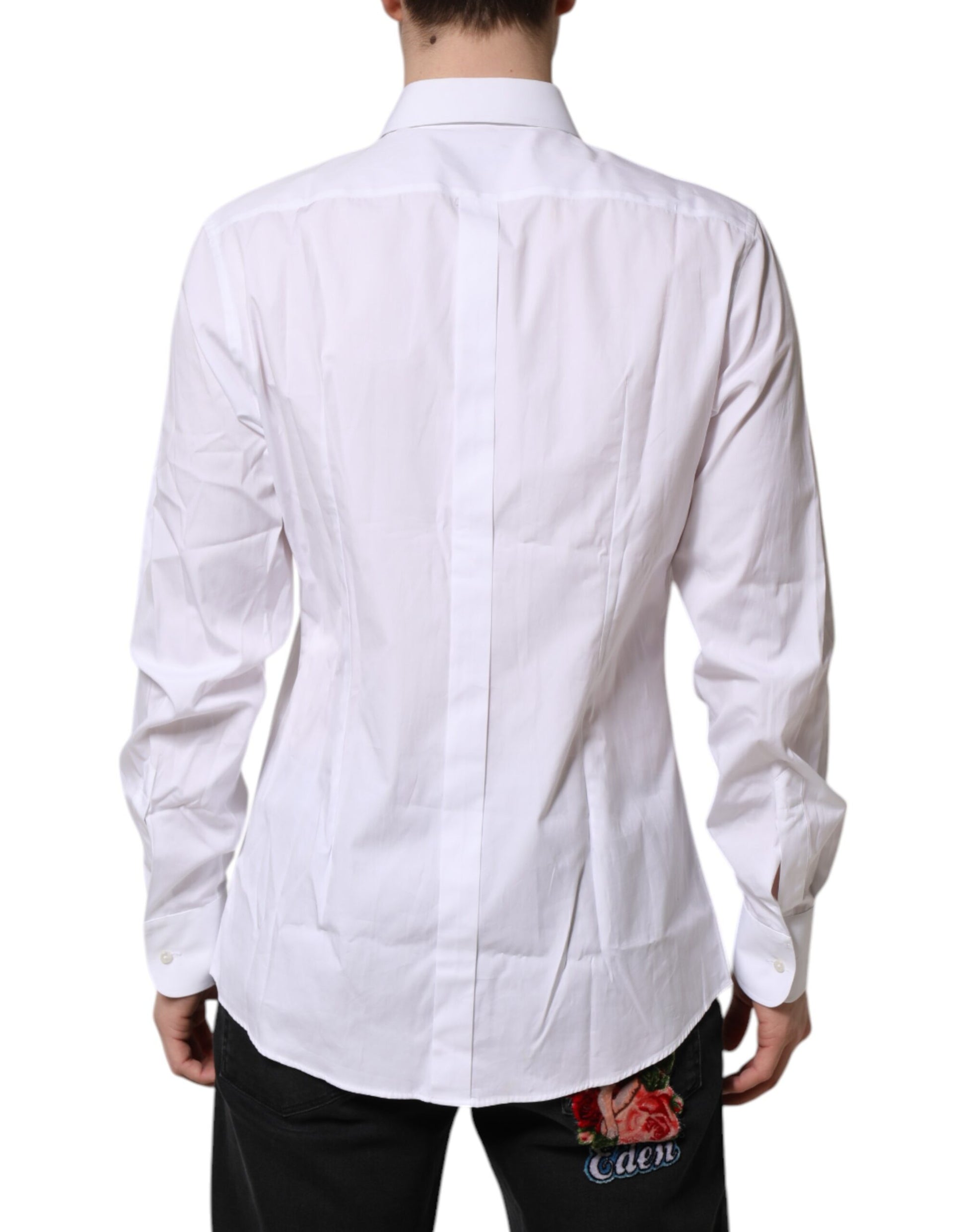 Dolce & Gabbana White Silk Bib Poplin GOLD Men Formal Shirt Dolce & Gabbana