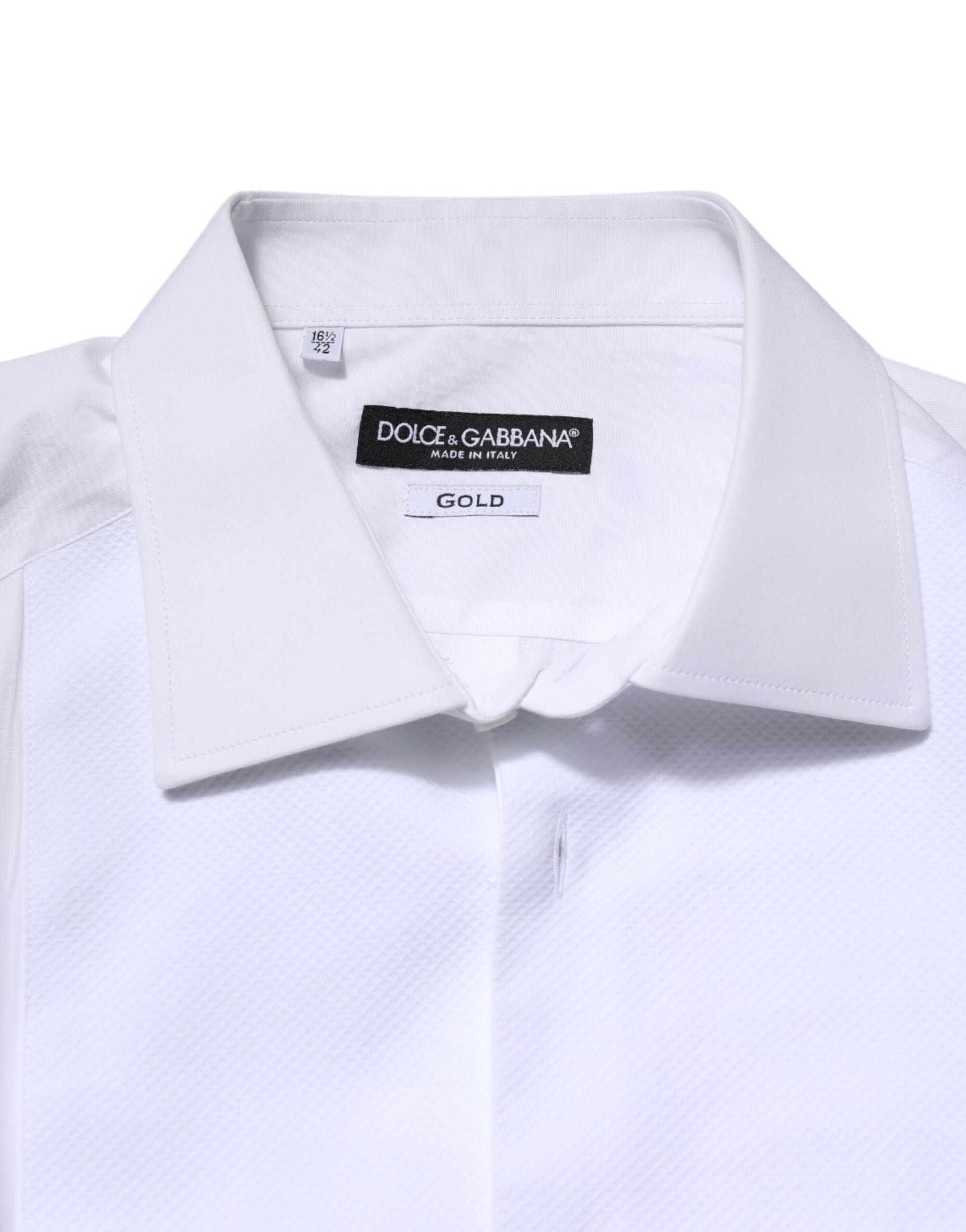 Dolce & Gabbana White Silk Bib Poplin GOLD Men Formal Shirt Dolce & Gabbana