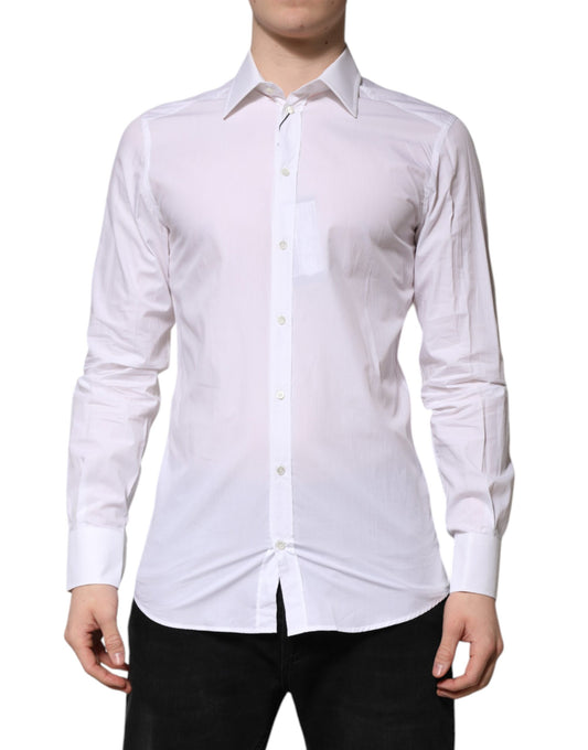 Dolce & Gabbana White GOLD Long Sleeves Dress Men Formal Shirt Dolce & Gabbana