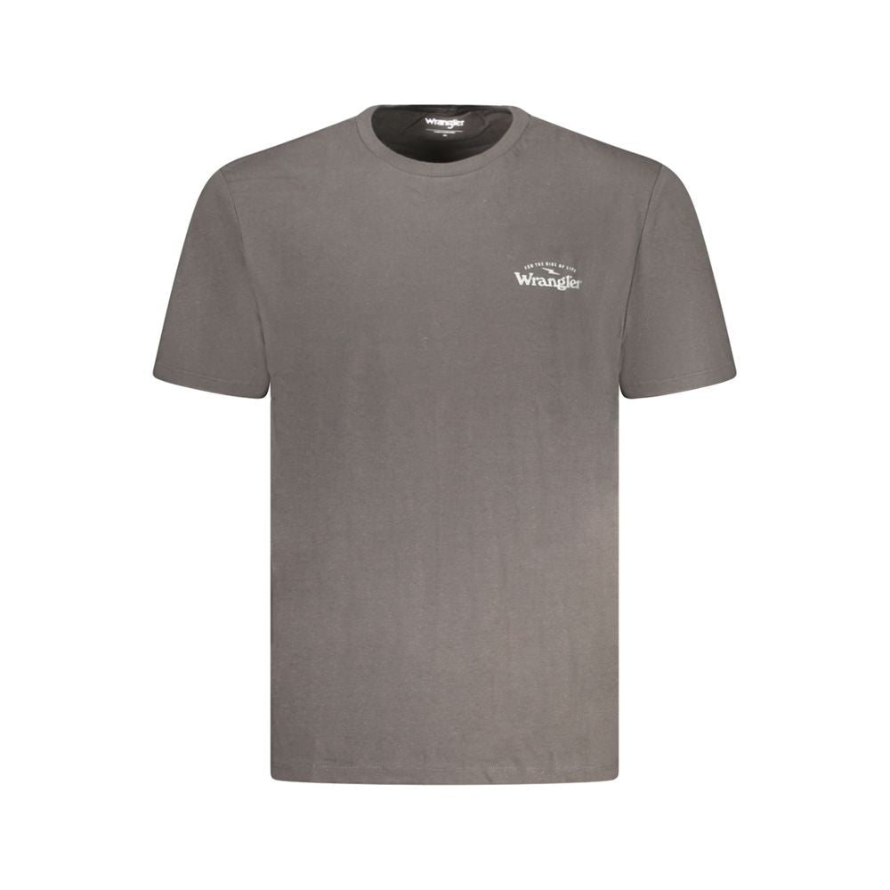 Black cotton men's T-shirt by Wrangler, featuring a classic crew neck and short sleeves, displayed on a neutral background.