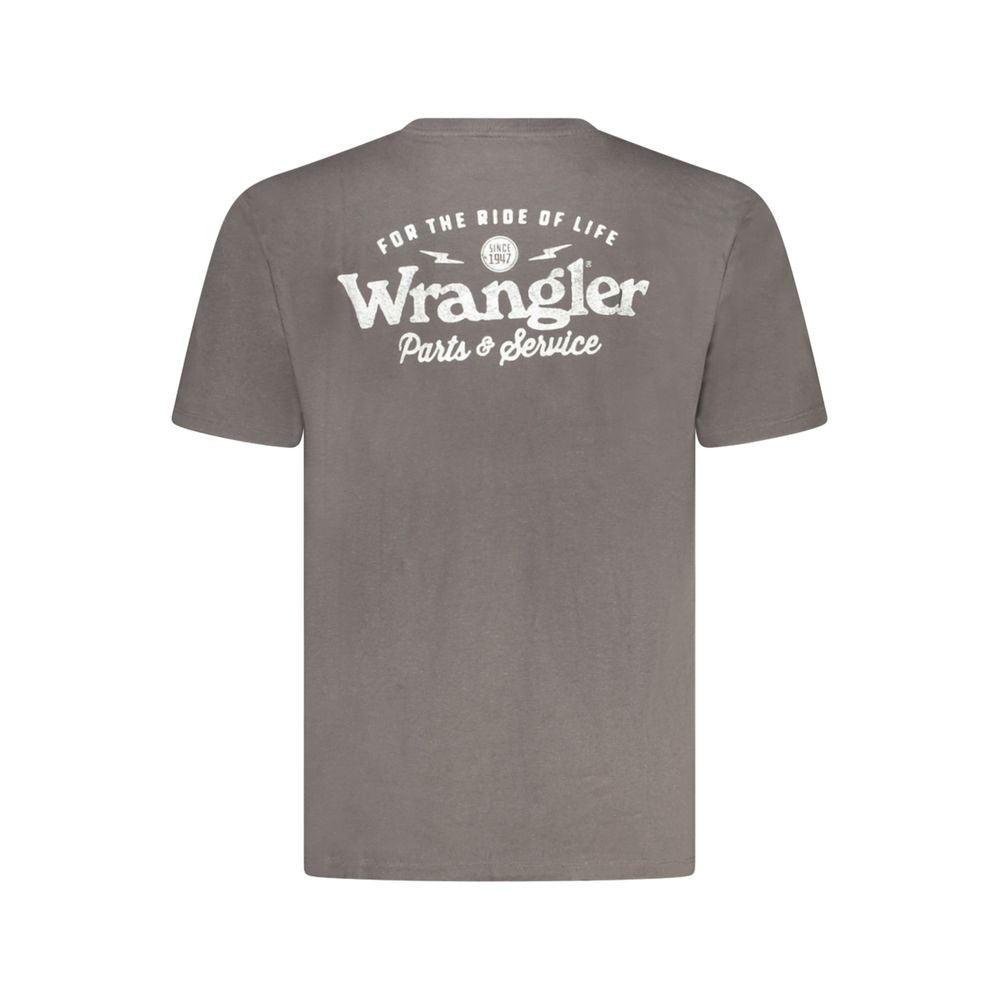 Black Wrangler men's cotton T-shirt with crew neck and short sleeves, displayed flat on a white background.