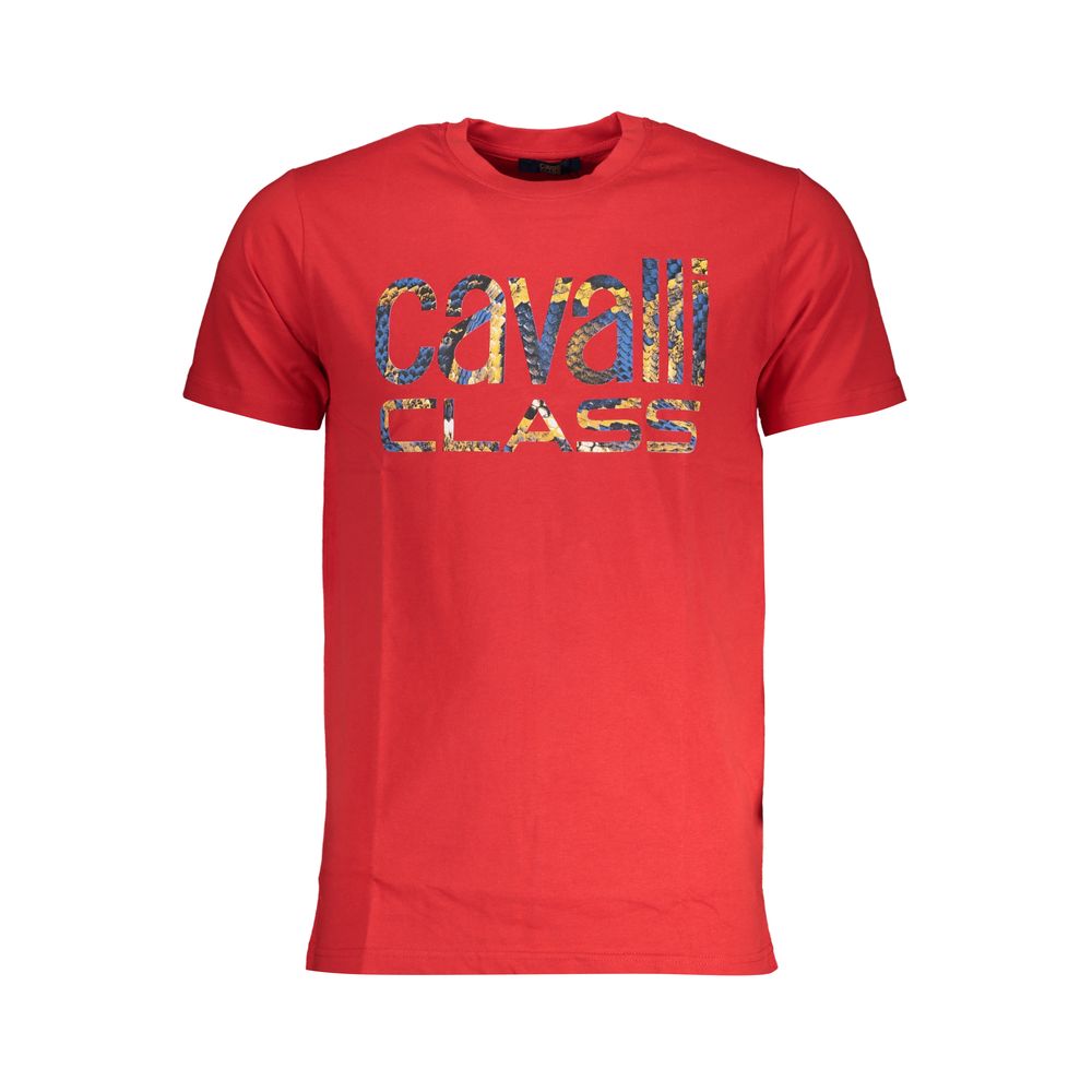 Red Cavalli Class cotton men's T-shirt with a classic fit and crew neckline, featuring subtle branding details.