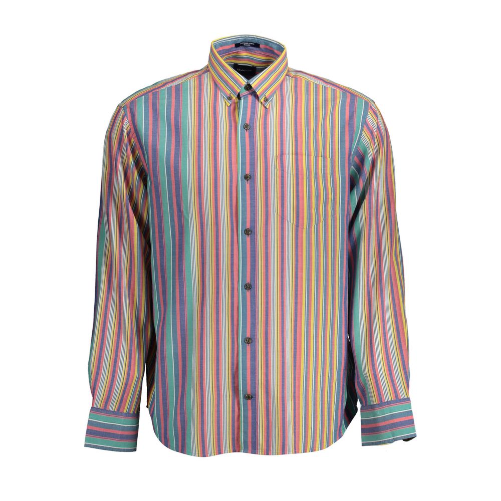 Gant Azzurro cotton men's shirt featuring a classic button-up design and light blue color, displayed on a hanger.