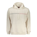 Beige cotton men's hoodie by Tommy Hilfiger, featuring a casual fit and brand logo on the front.