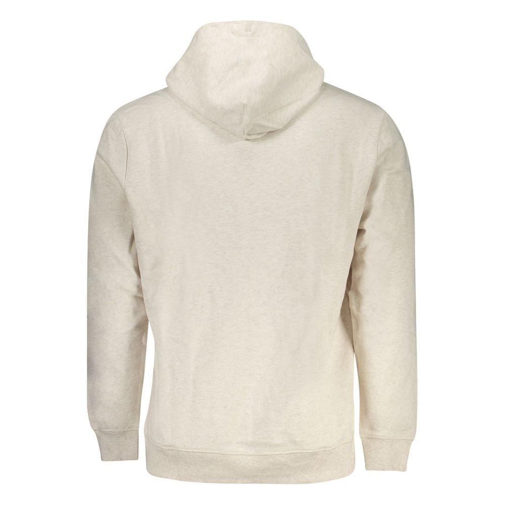Beige cotton men's hoodie by Tommy Hilfiger featuring a drawstring hood and front pocket, casual and comfortable for everyday wear.