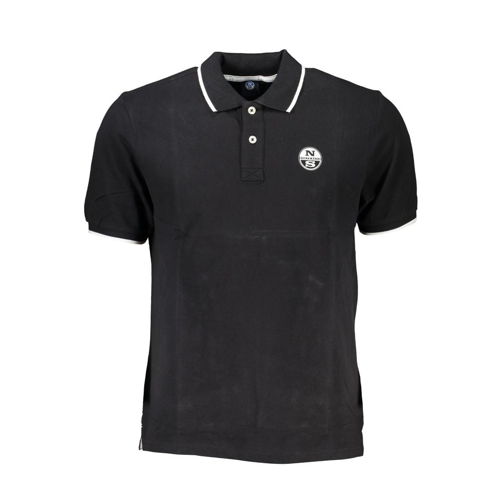 Black North Sails cotton men's polo shirt with a classic collar and short sleeves, displayed on a plain background.