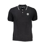 Black North Sails cotton men's polo shirt with a classic collar and short sleeves, displayed on a plain background.