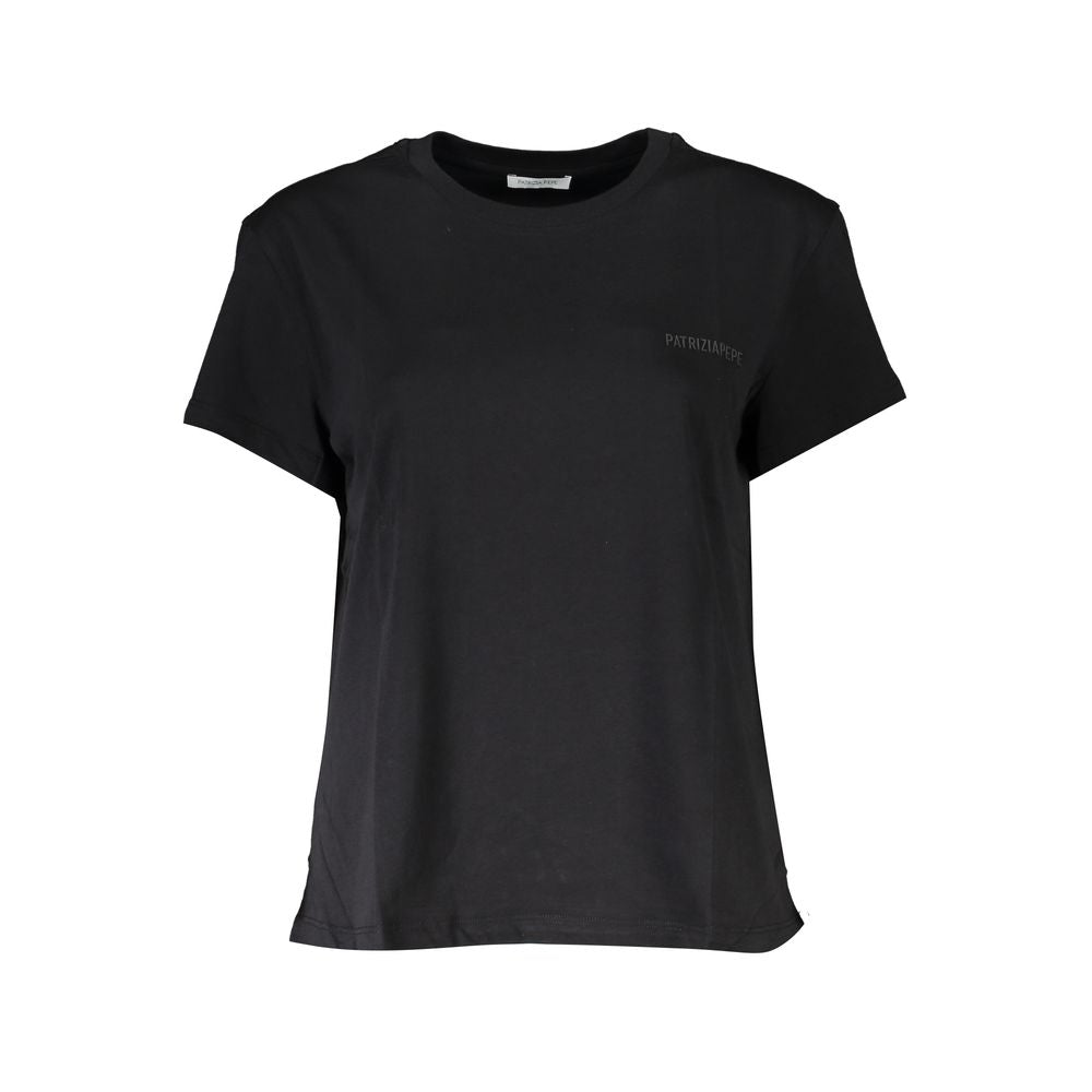 Black organic cotton women's T-shirt by Patrizia Pepe, featuring a comfortable fit and simple design.