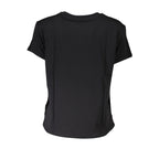 Black organic cotton women’s T-shirt by Patrizia Pepe, showing a close-up of the soft fabric and classic fit.