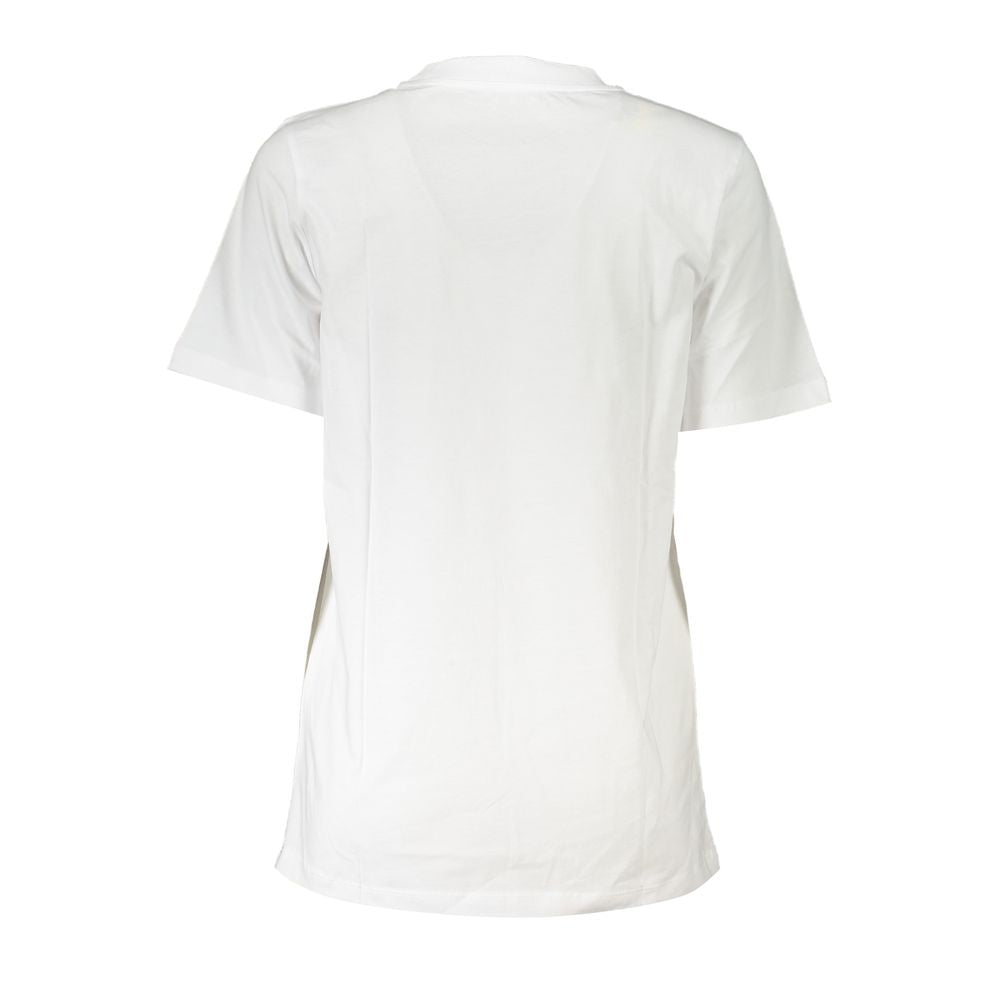 White organic cotton women's T-shirt by Patrizia Pepe, featuring a classic fit and soft fabric, shown on a flat lay.