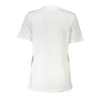 White organic cotton women's T-shirt by Patrizia Pepe, featuring a classic fit and soft fabric, shown on a flat lay.