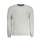 Harmont & Blaine gray wool men's sweater with ribbed cuffs and collar, classic knit design, and logo detail.