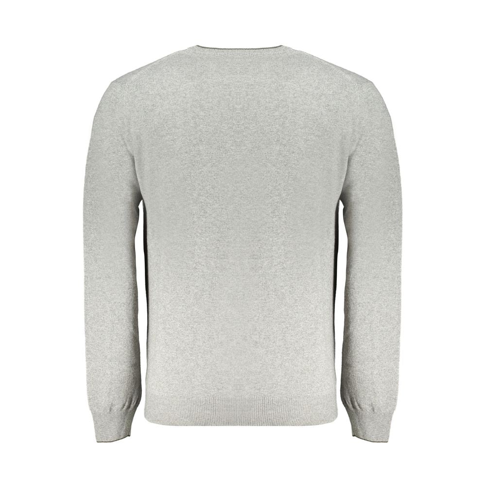 Harmont & Blaine gray wool men's sweater with ribbed cuffs and neckline, classic and cozy knit for casual wear