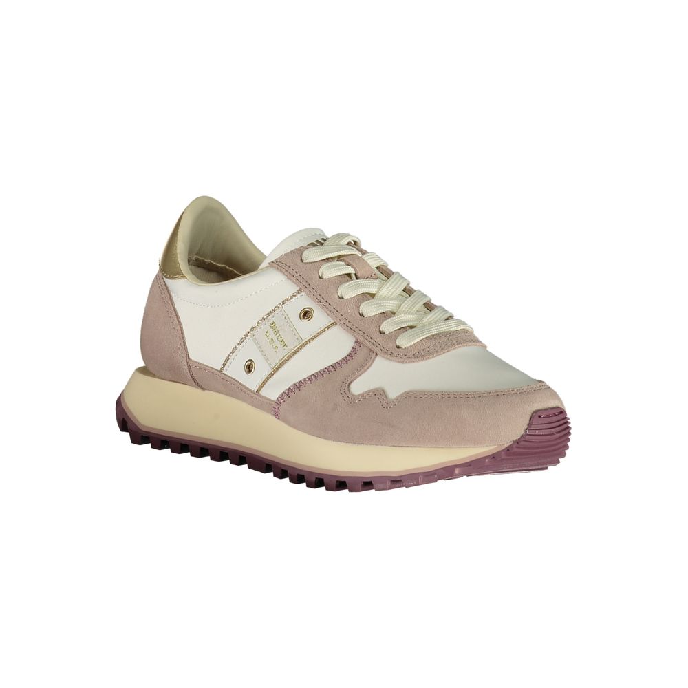 Blauer white polyester women’s sneaker with laces and sporty design, shown from the side.