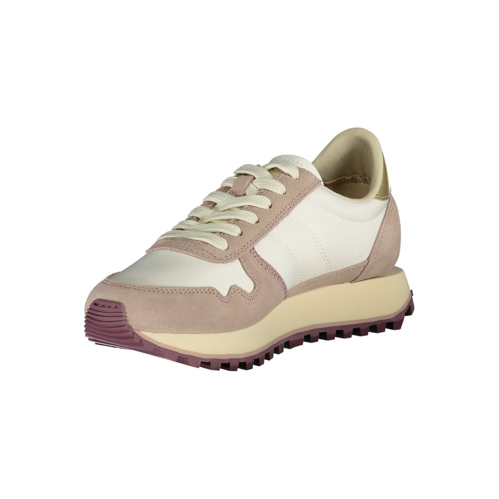 Blauer women's white polyester sneakers with lace-up design and rubber sole, casual athletic footwear.
