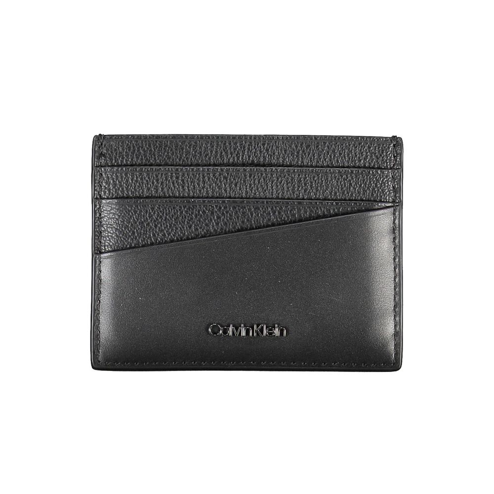Calvin Klein black leather men's wallet holder with multiple card slots and sleek design for everyday use.