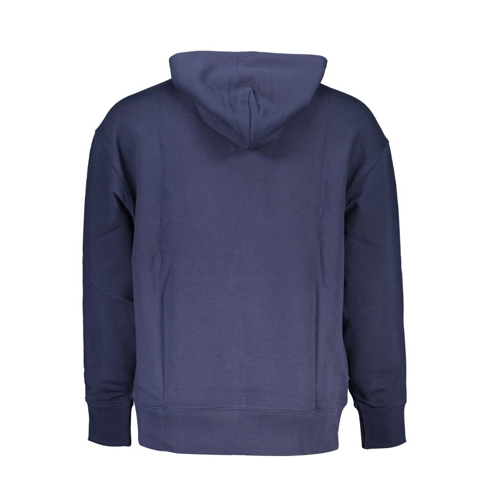 Tommy Hilfiger blue cotton men's sweatshirt with ribbed cuffs and neckline, casual fit, and logo detail on front.