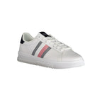 Tommy Hilfiger white polyurethane men's sneaker with sporty design and lace-up closure, stylish casual footwear.