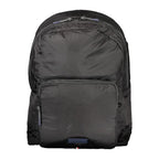 Tommy Hilfiger black polyurethane men's backpack with adjustable straps and multiple compartments, stylish and functional.
