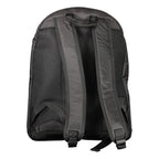 Tommy Hilfiger black polyurethane men's backpack with adjustable straps and front zip pocket, stylish and durable for everyday use.