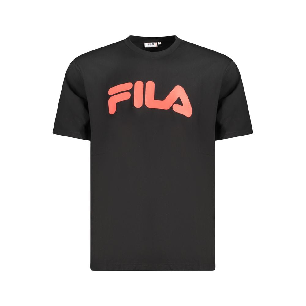 Black cotton men's T-shirt by Fila, featuring a classic crew neck and Fila logo on the chest.