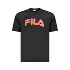 Black cotton men's T-shirt by Fila, featuring a classic crew neck and Fila logo on the chest.