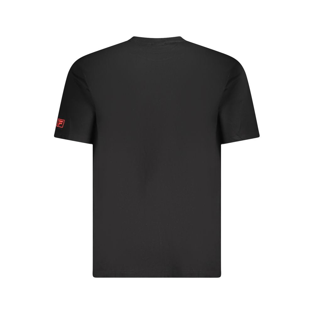 Black cotton men's T-shirt by Fila with a classic fit and crew neckline, displayed flat on a white background.
