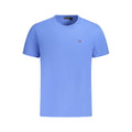 Napapijri blue cotton men's T-shirt displayed flat with crew neckline and short sleeves, showcasing casual, comfortable style.