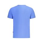 Blue cotton men's T-shirt by Napapijri, featuring a classic fit and crew neckline, displayed on a neutral background.