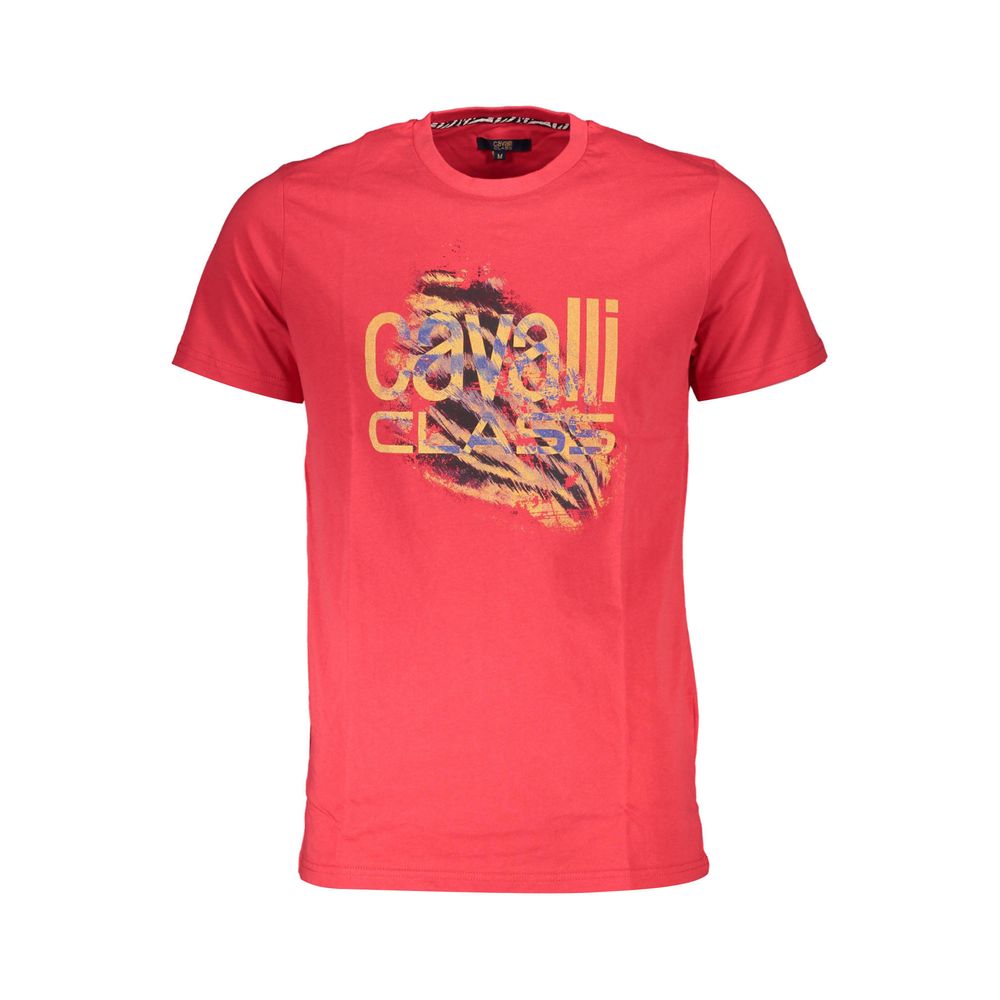 Cavalli Class Rosso cotton men's T-shirt with a classic crew neck and simple design, displayed on a plain background.