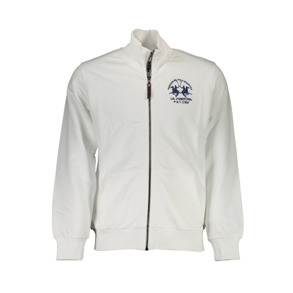 White cotton men's sweatshirt by La Martina featuring a classic crew neck and subtle branding for casual wear.