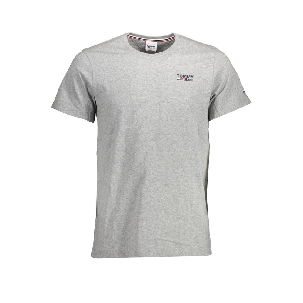 Tommy Hilfiger Grigio organic cotton men's T-shirt displayed on a mannequin, featuring a crew neck and minimalist design.