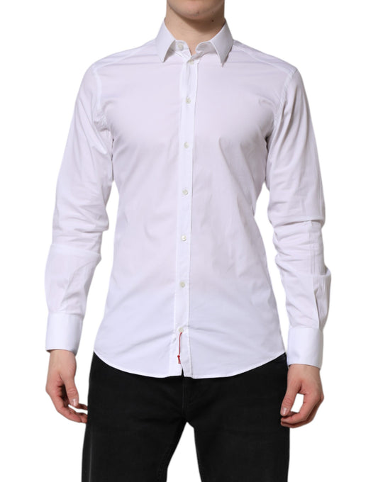 Dolce & Gabbana White GOLD Cotton Dress Formal Shirt Dolce & Gabbana