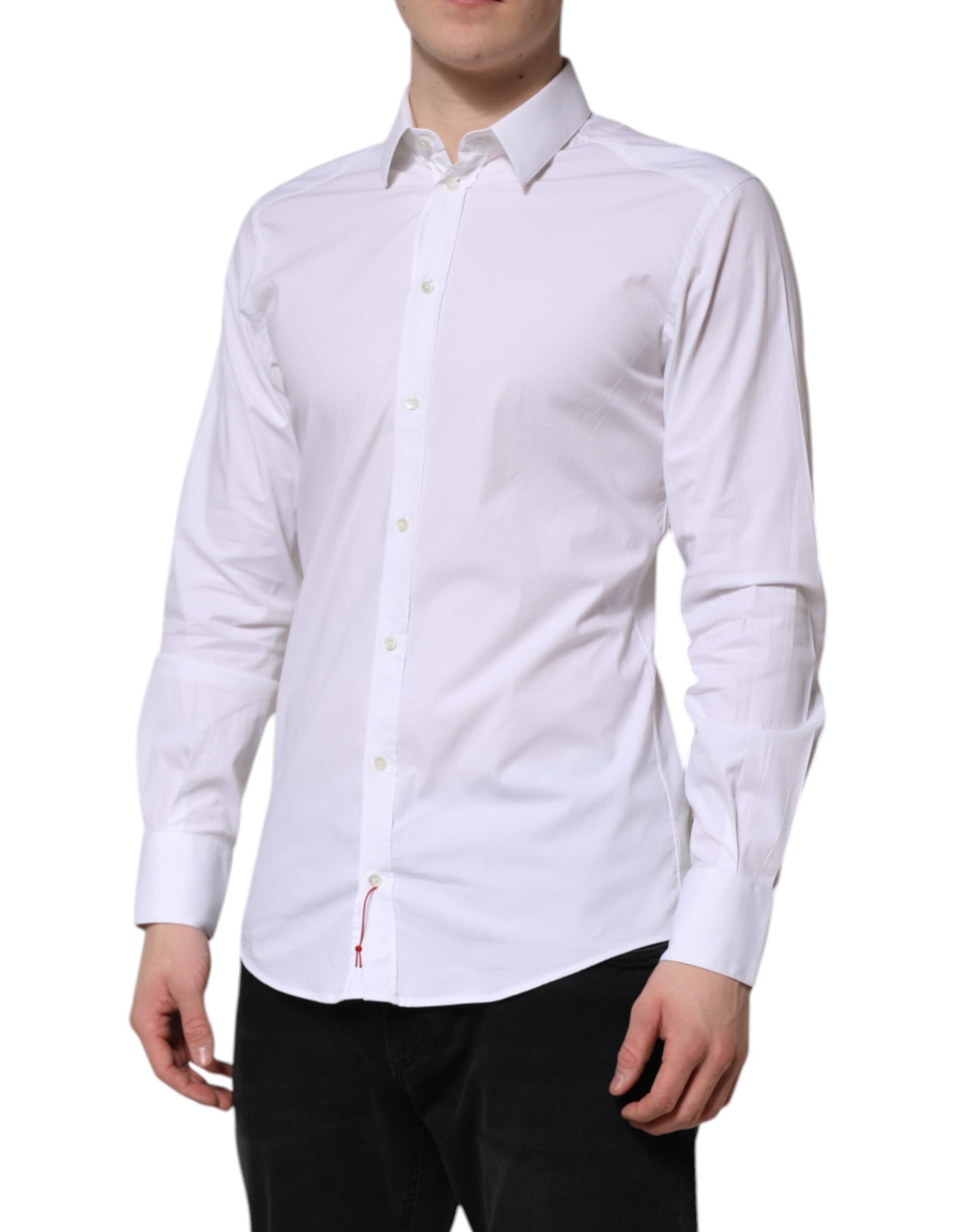 Dolce & Gabbana White GOLD Cotton Dress Formal Shirt Dolce & Gabbana