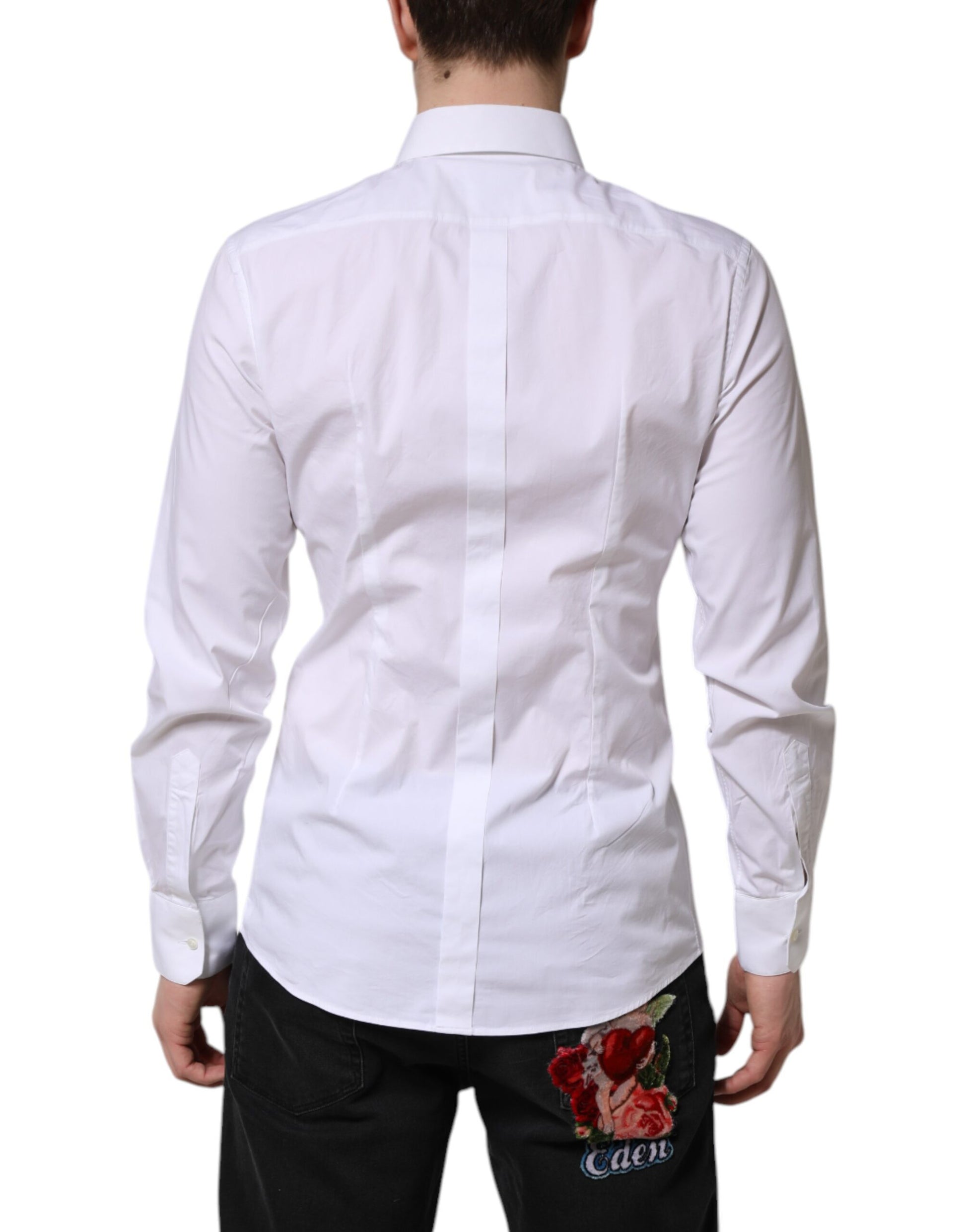 Dolce & Gabbana White GOLD Cotton Dress Formal Shirt Dolce & Gabbana