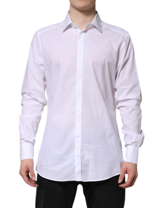 Dolce & Gabbana White GOLD Cotton Long Sleeves Formal Shirt Dolce & Gabbana