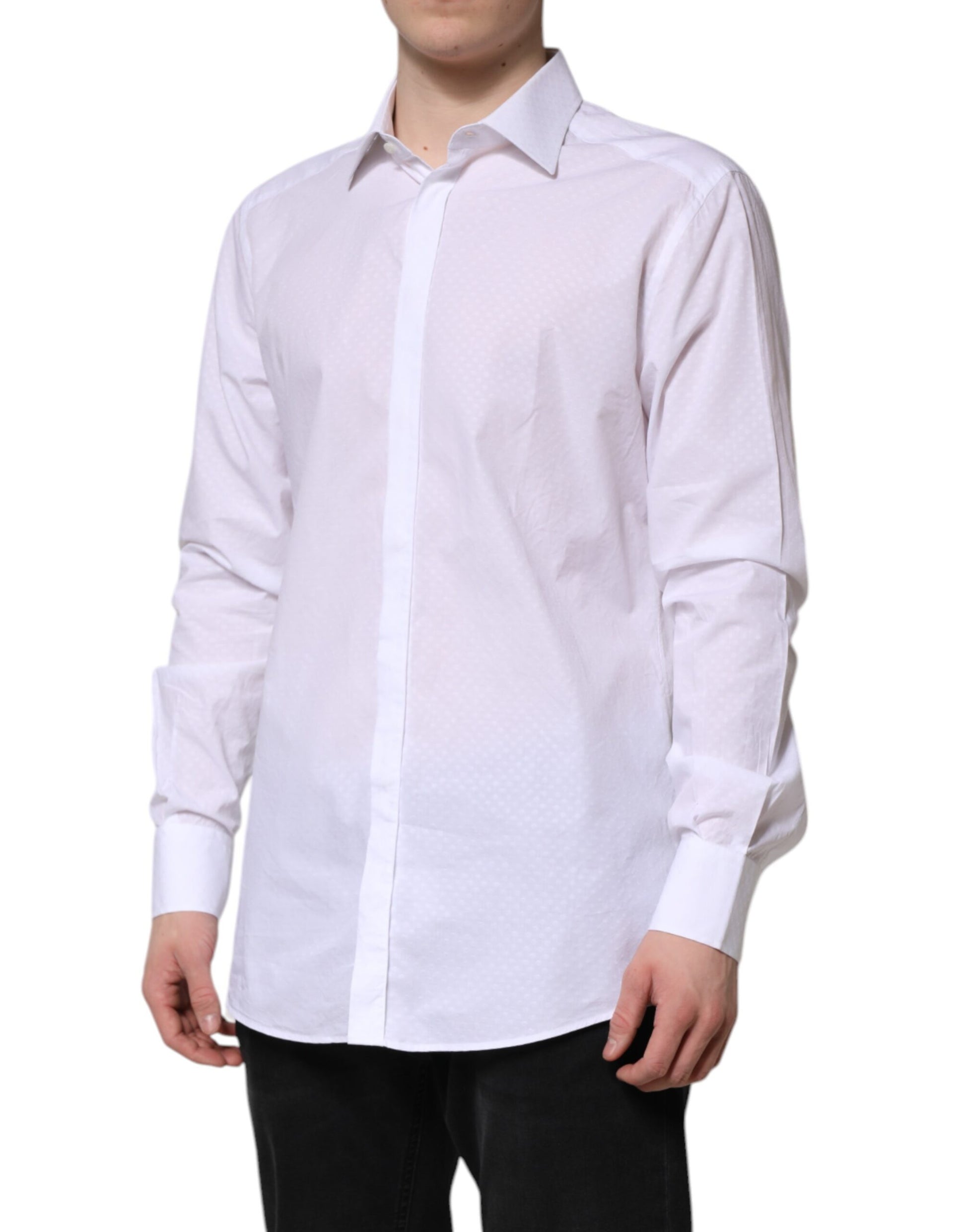 Dolce & Gabbana White GOLD Cotton Long Sleeves Formal Shirt Dolce & Gabbana