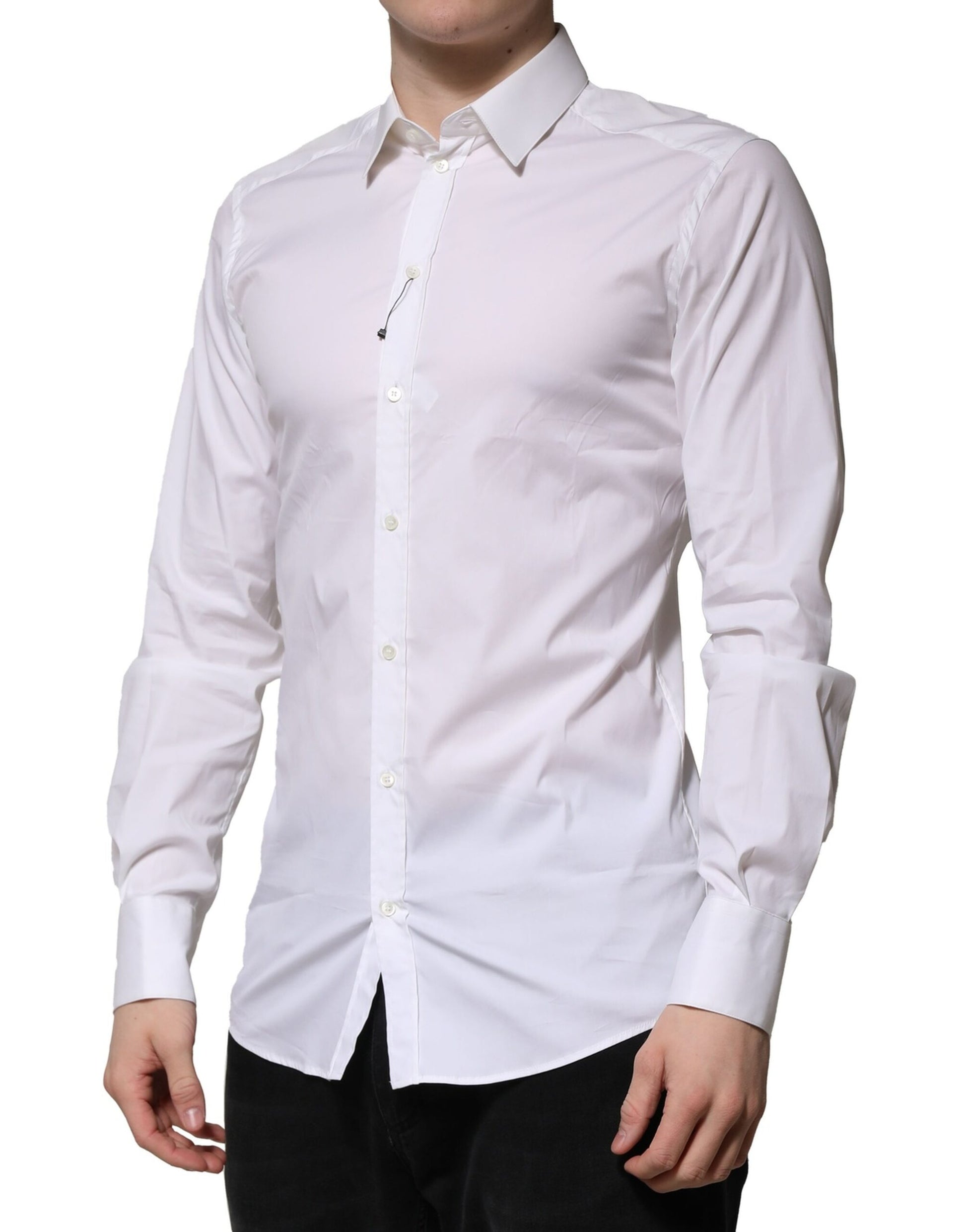 Dolce & Gabbana White Cotton Long Sleeves GOLD Formal Shirt Dolce & Gabbana