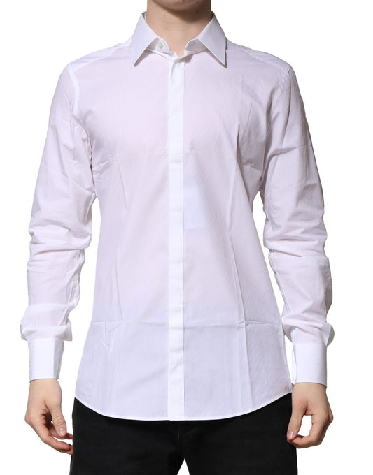 Dolce & Gabbana White GOLD Cotton Long Sleeves Men Formal Shirt Dolce & Gabbana