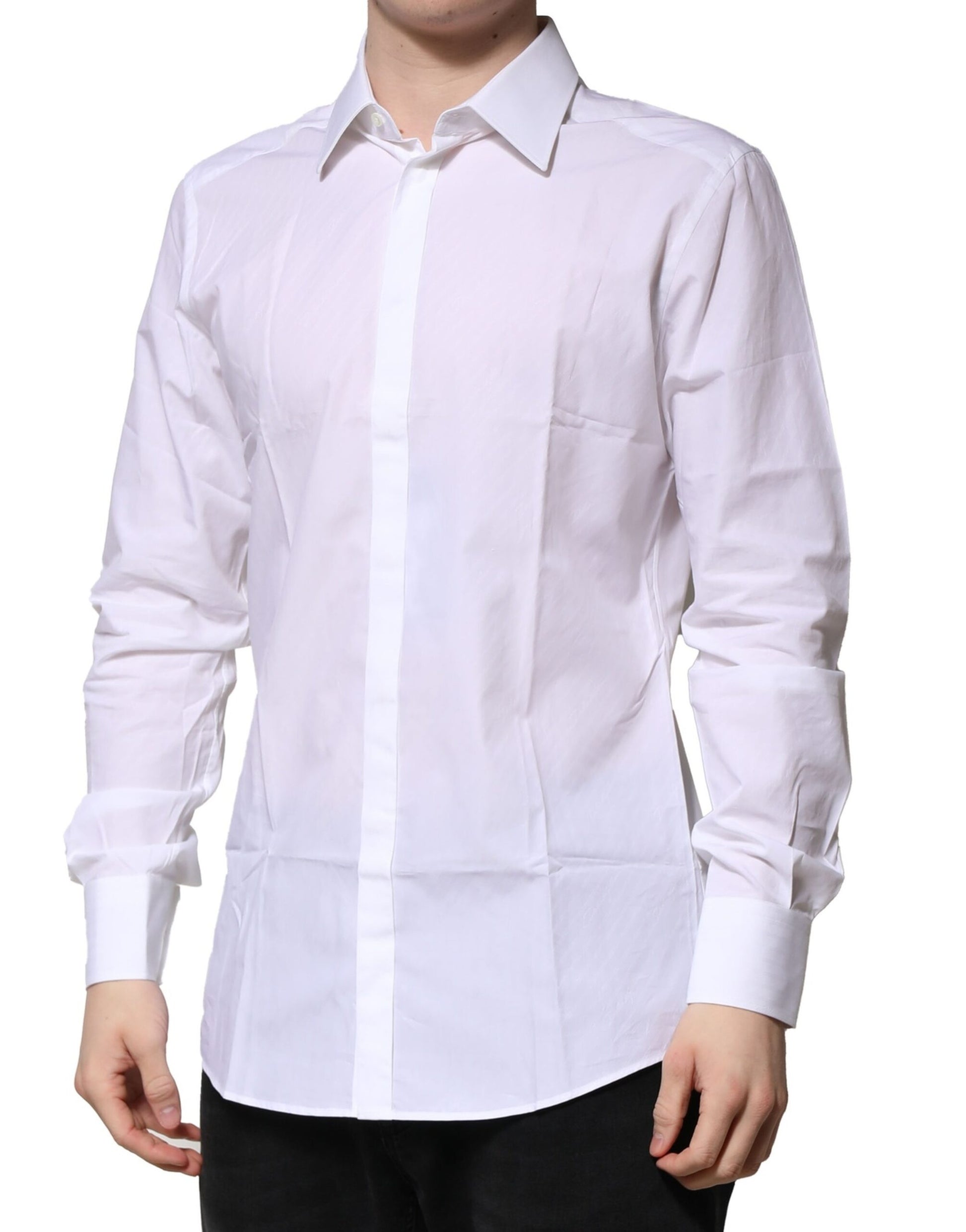 Dolce & Gabbana White GOLD Cotton Long Sleeves Men Formal Shirt Dolce & Gabbana