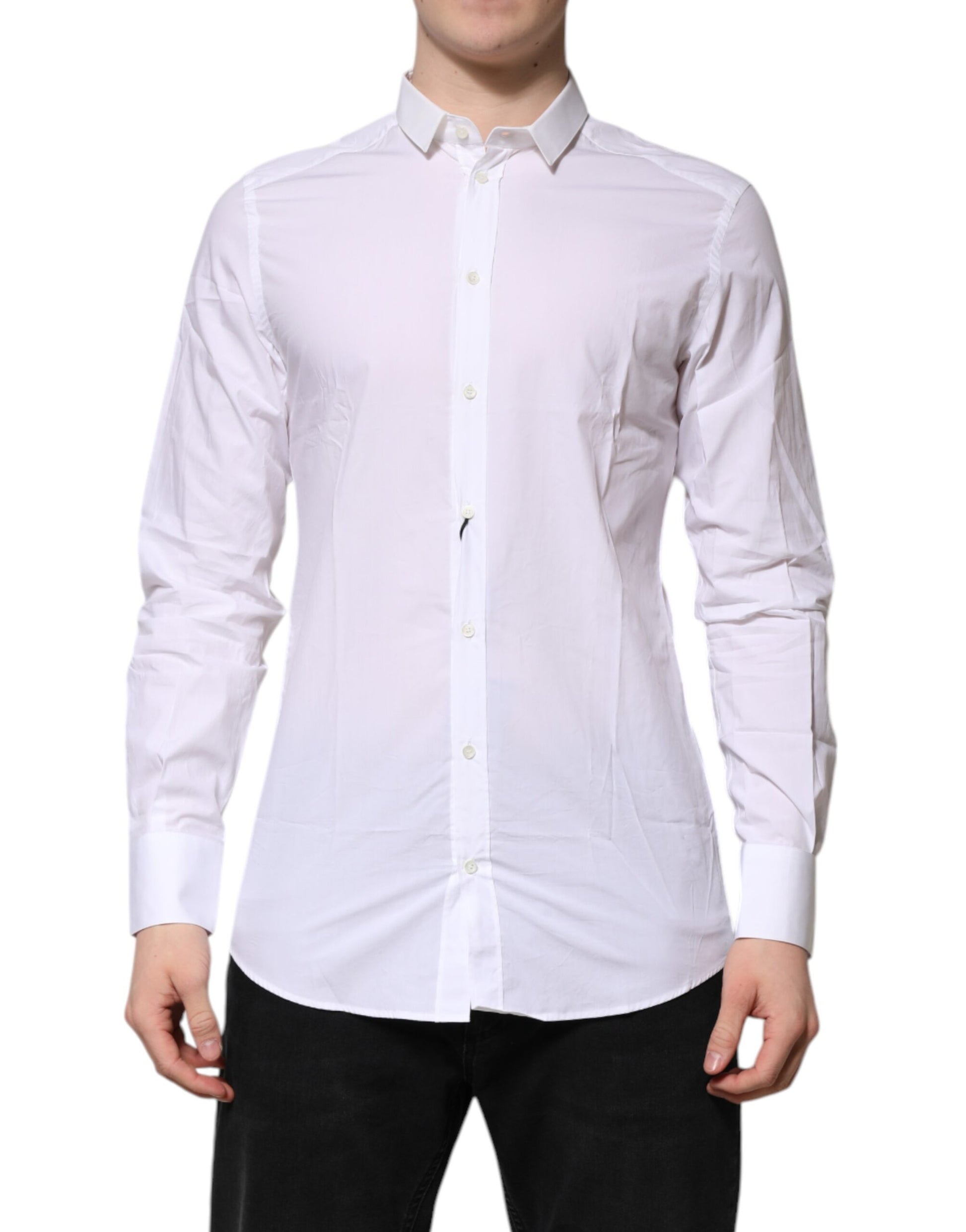 Dolce & Gabbana White GOLD Cotton Long Sleeves Men Formal Shirt Dolce & Gabbana