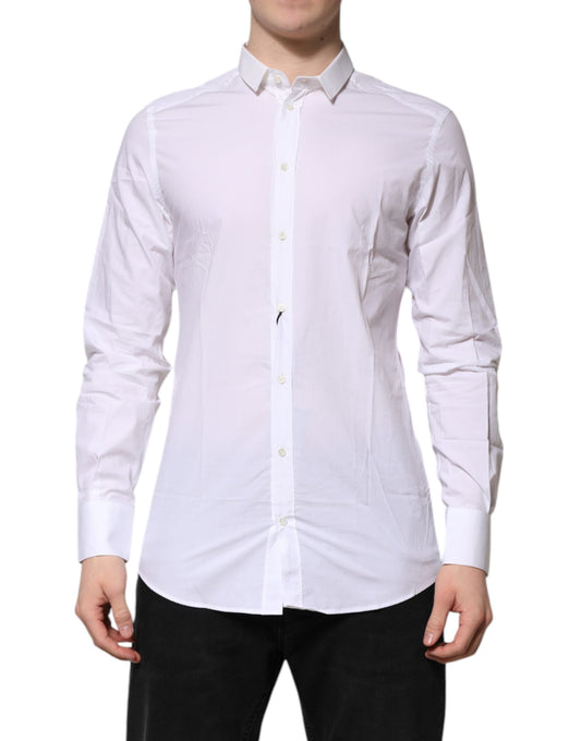 Dolce & Gabbana White GOLD Cotton Long Sleeves Men Formal Shirt Dolce & Gabbana