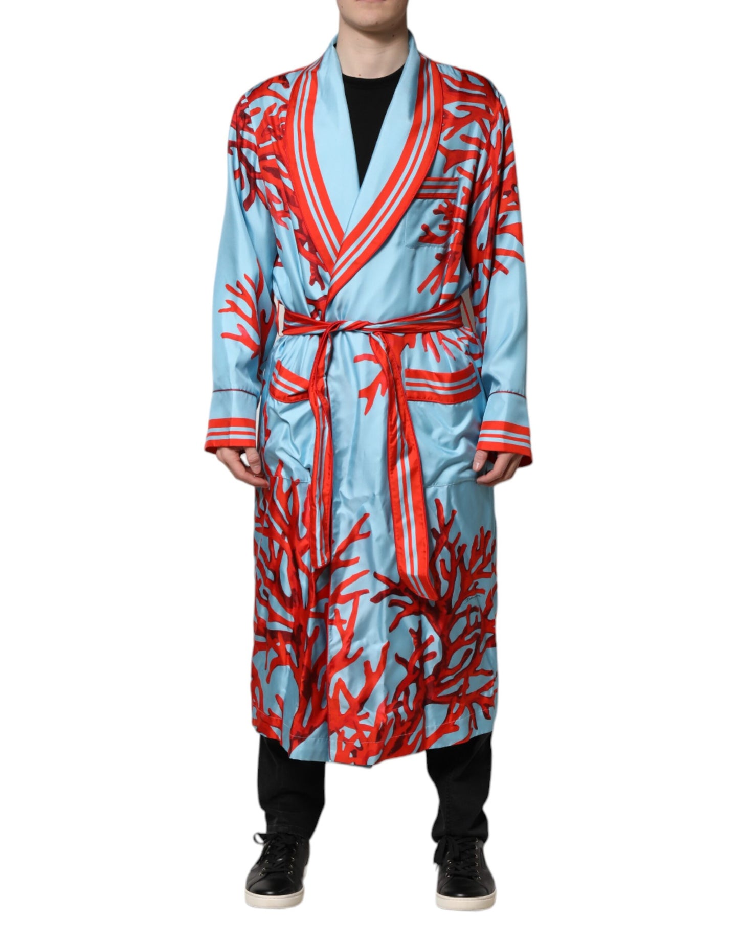 Dolce & Gabbana Blue Red Coral Print Wrap Robe Coat Jacket Dolce & Gabbana