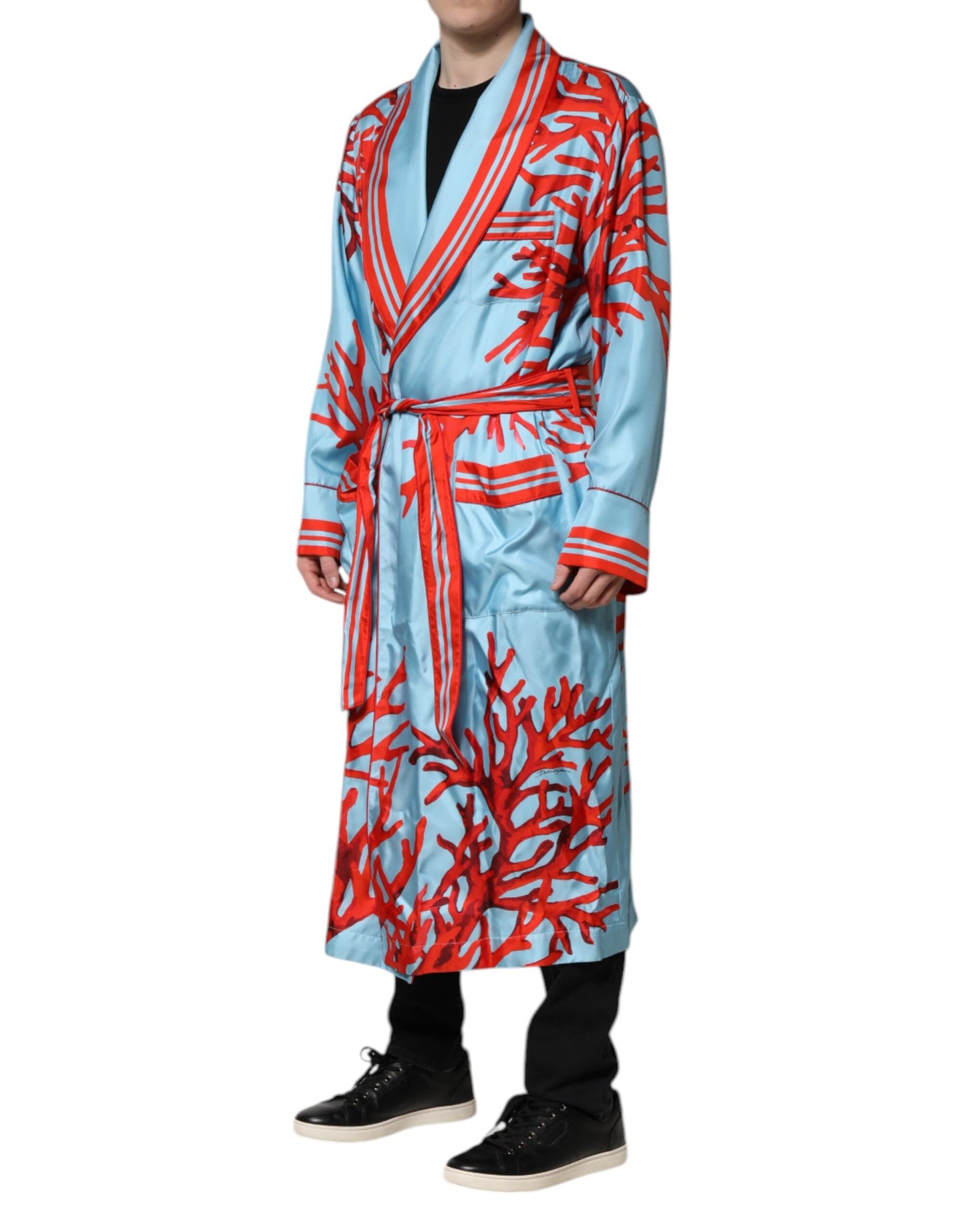 Dolce & Gabbana Blue Red Coral Print Wrap Robe Coat Jacket Dolce & Gabbana