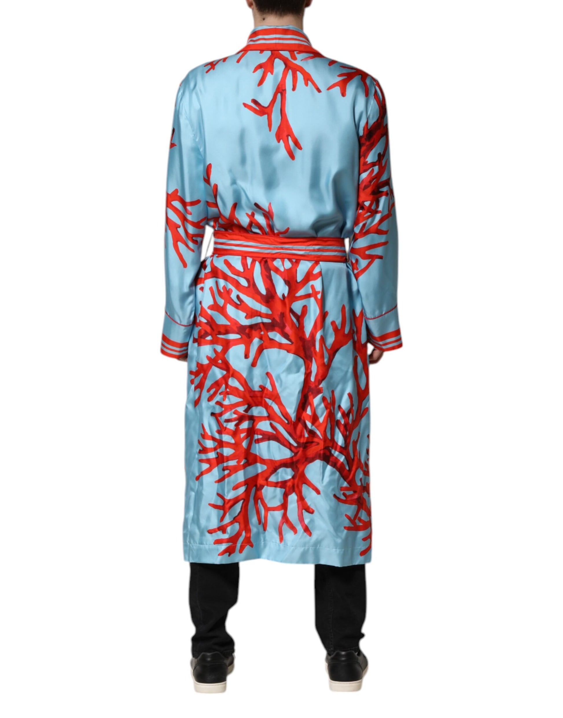Dolce & Gabbana Blue Red Coral Print Wrap Robe Coat Jacket Dolce & Gabbana