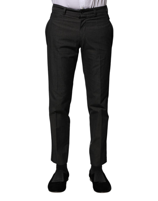 Dolce & Gabbana Gray Cotton Patterned Formal Pants Dolce & Gabbana