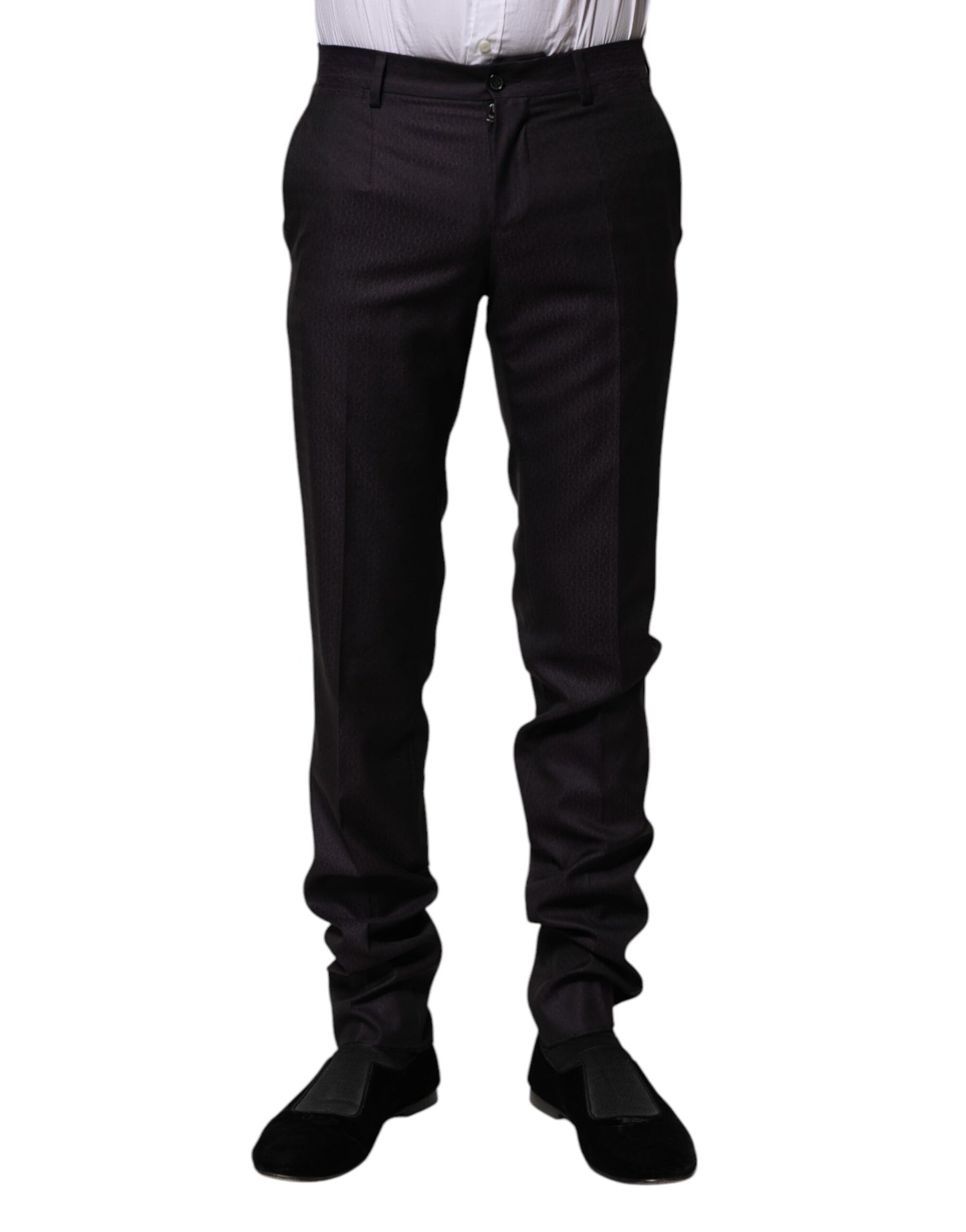Dolce & Gabbana Black Wool Patterned Formal Pants Dolce & Gabbana