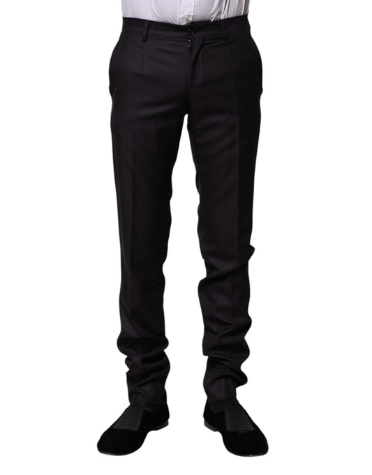 Dolce & Gabbana Black Wool Patterned Formal Pants Dolce & Gabbana